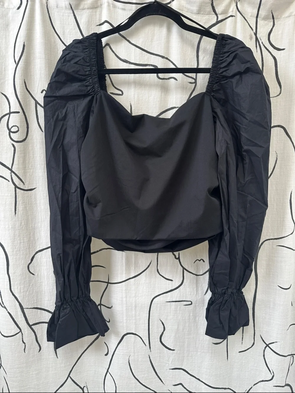 H&M Black Draped Puff-Sleeve Blouse - Picture 3 of 4
